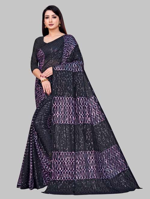 women solid with work embellished saree with blouse - 22103199 - Standard Image - 0
