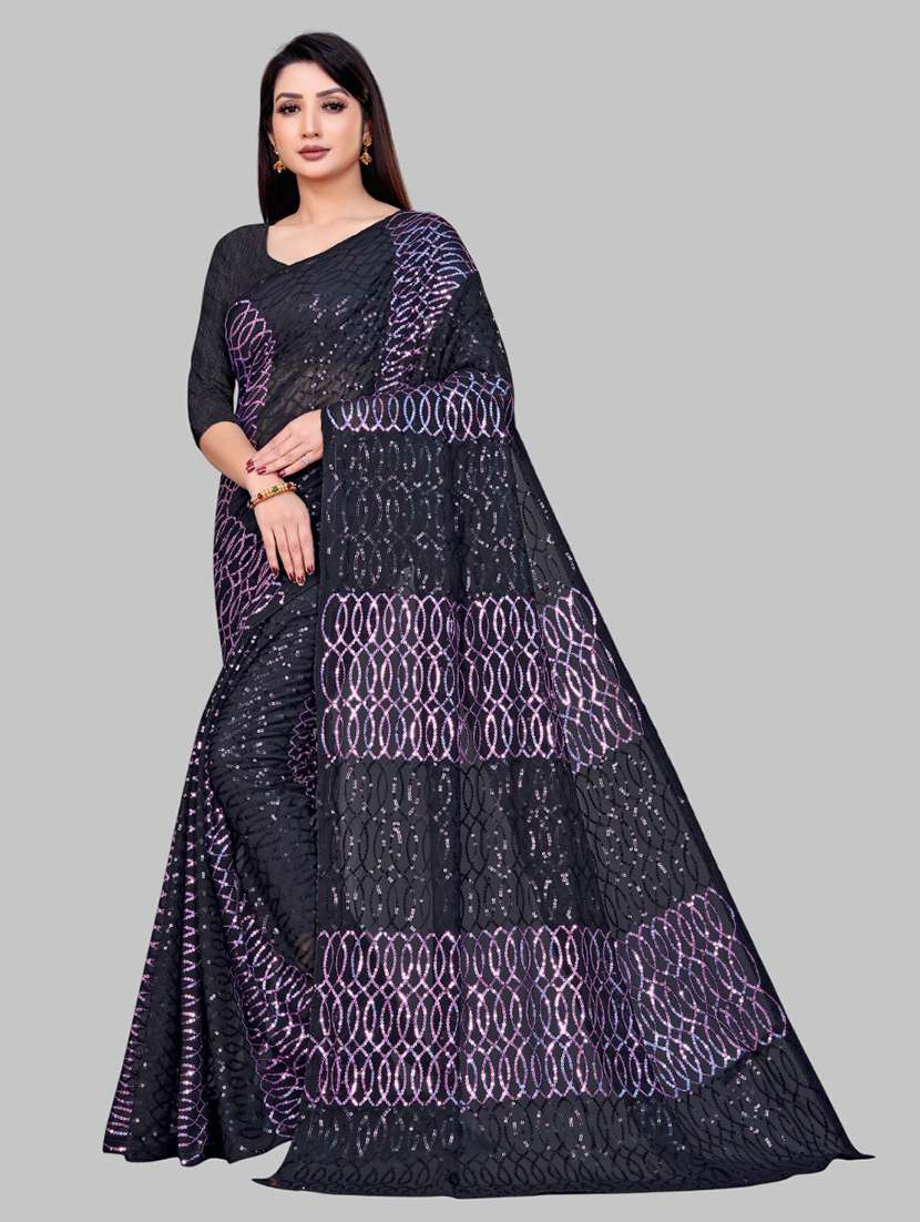 women solid with work embellished saree with blouse - 22103199 - Zoom Image - 0