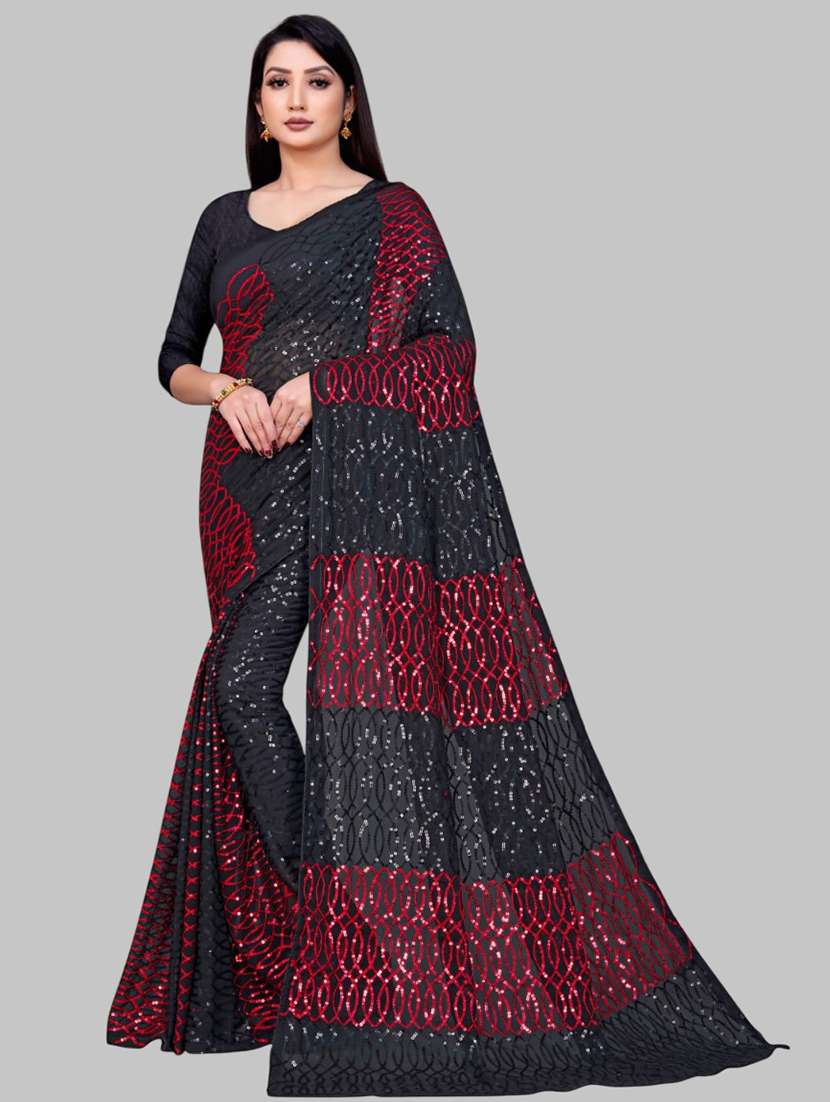 women solid with work embellished saree with blouse