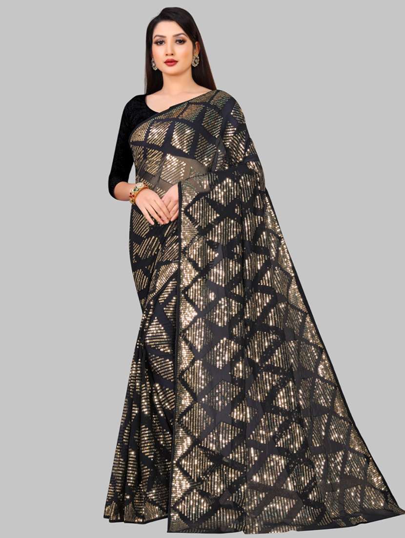 women solid with work embellished saree with blouse - 22103207 - Zoom Image - 0