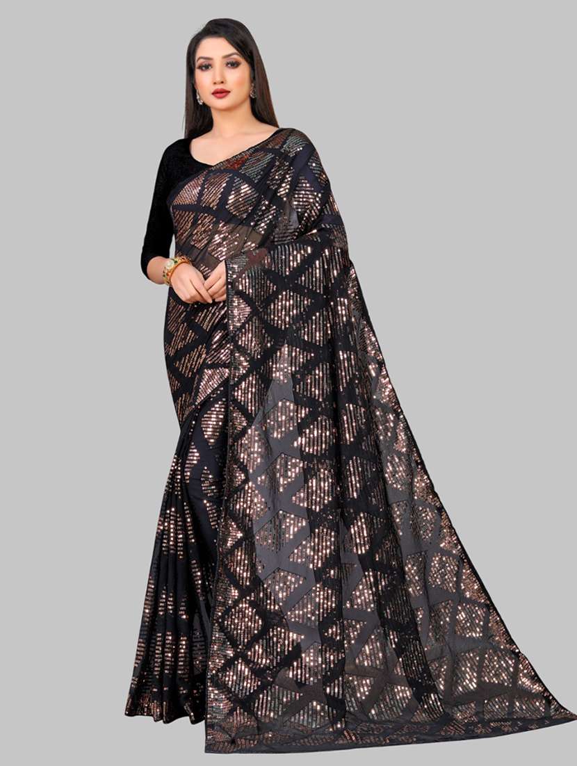 women solid with work embellished saree with blouse - 22103208 - Zoom Image - 0