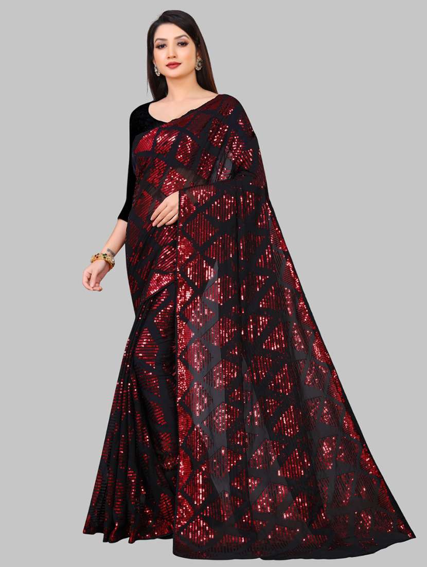 women solid with work embellished saree with blouse