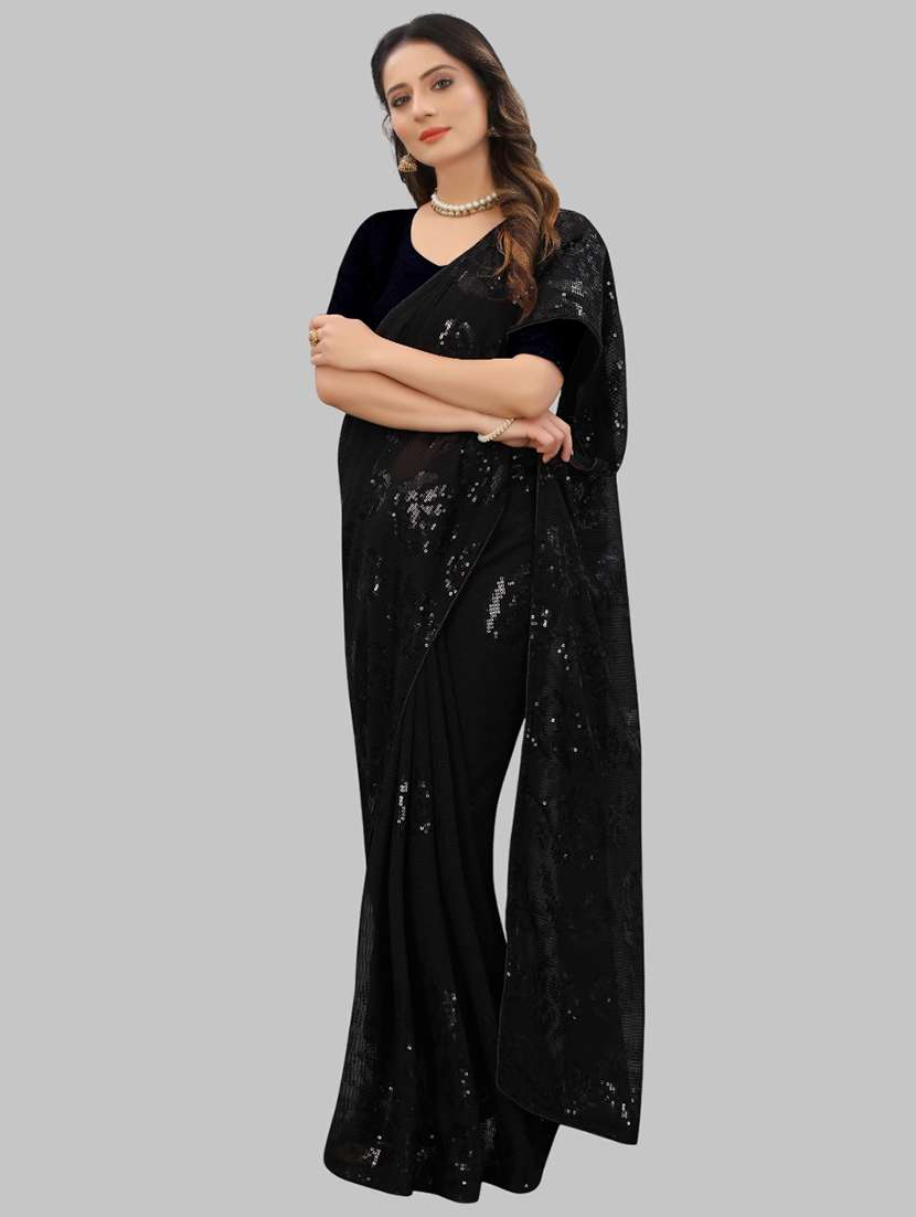 women solid with work embellished saree with blouse