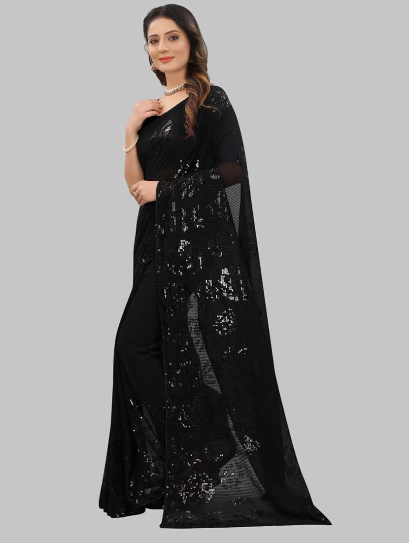 women solid with work embellished saree with blouse - 22103215 - Standard Image - 2