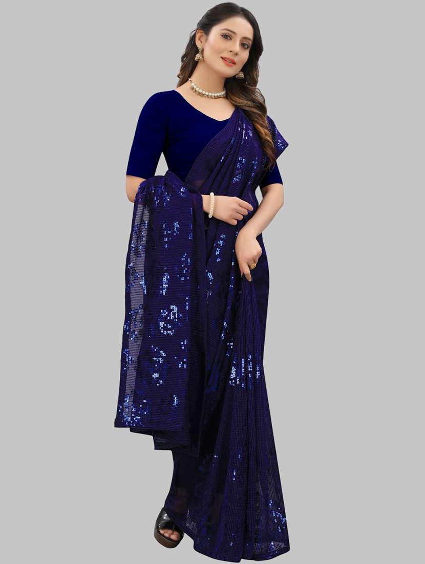 women solid with work embellished saree with blouse - 22103216 - Standard Image - 2