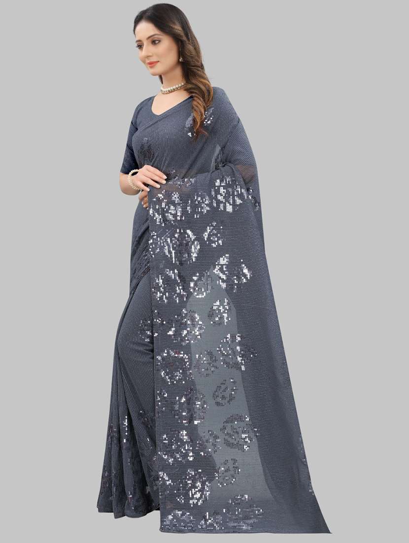 women solid with work embellished saree with blouse - 22103217 - Standard Image - 2