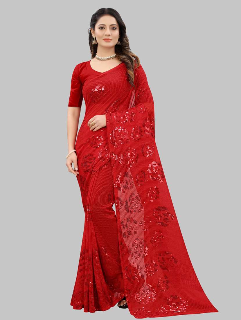 women solid with work embellished saree with blouse - 22103219 - Zoom Image - 0