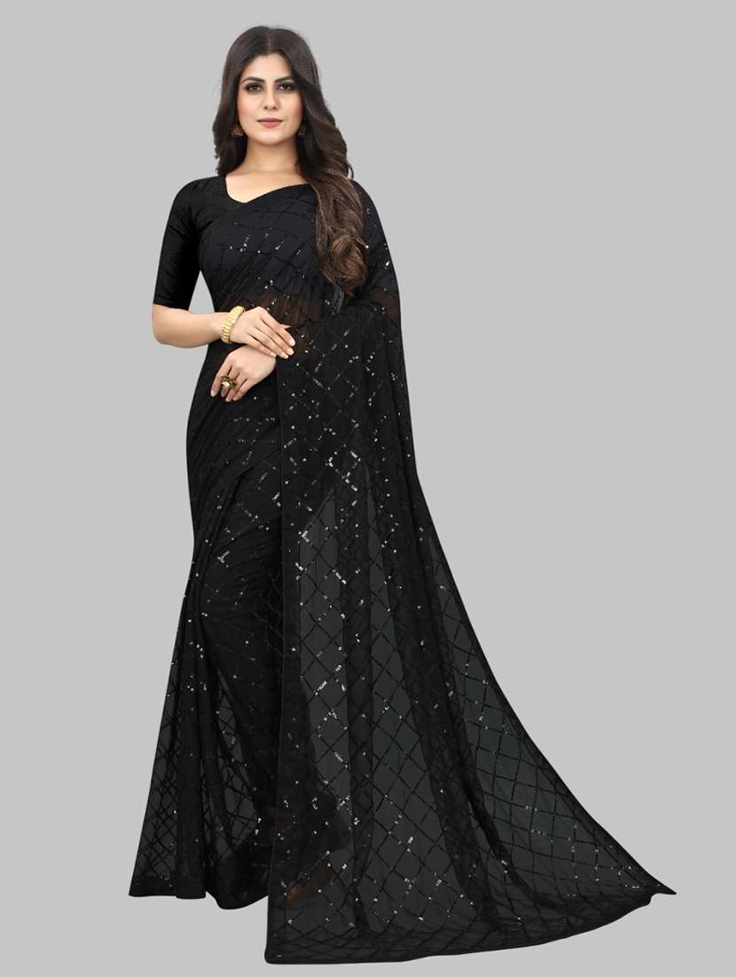 women solid with work embellished saree with blouse