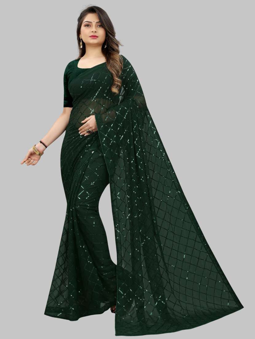 women solid with work embellished saree with blouse - 22103222 - Zoom Image - 0