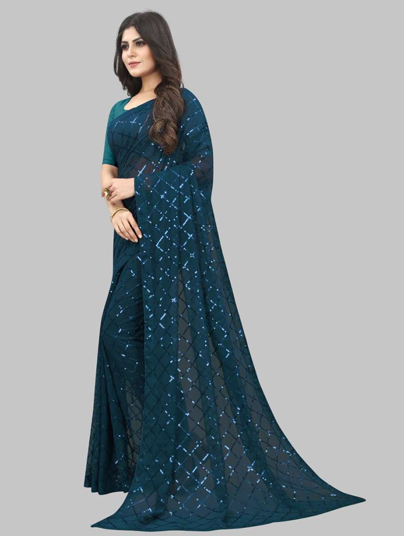 women solid with work embellished saree with blouse - 22103224 - Standard Image - 2