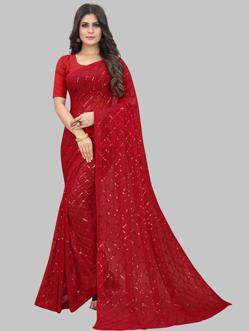 women solid with work embellished saree with blouse - 22103225 - Standard Image - 0