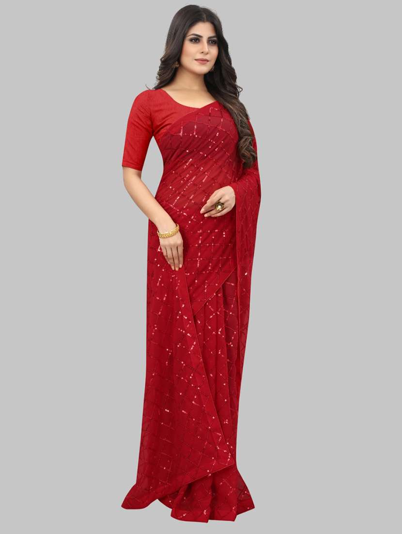 women solid with work embellished saree with blouse - 22103225 - Standard Image - 2