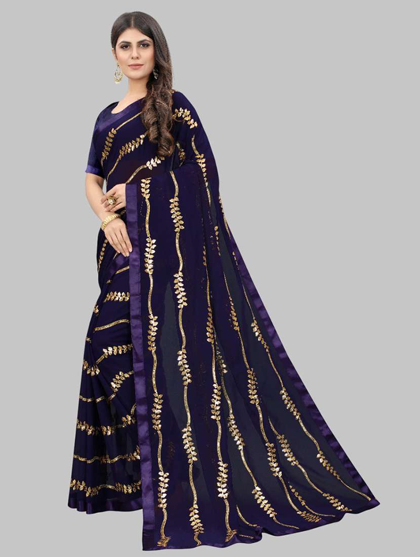women solid with work embellished saree with blouse - 22103229 - Standard Image - 2