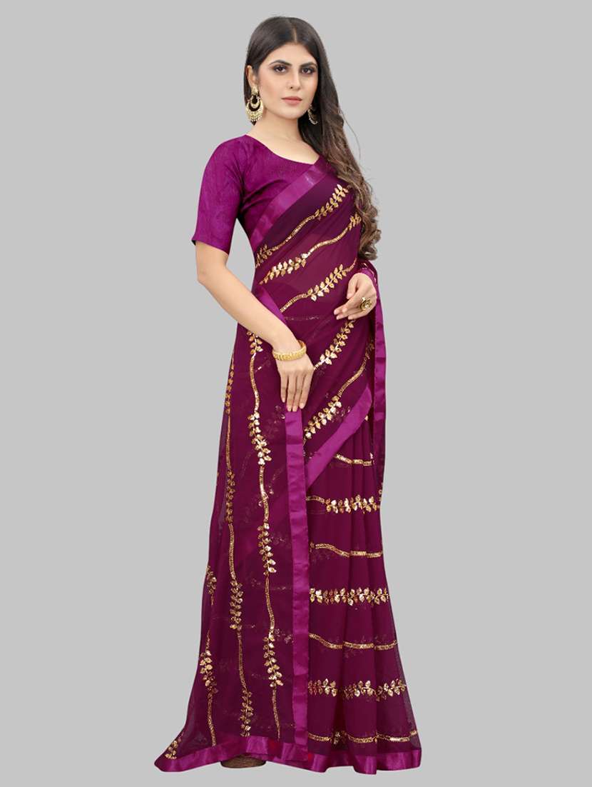women solid with work embellished saree with blouse - 22103230 - Standard Image - 2