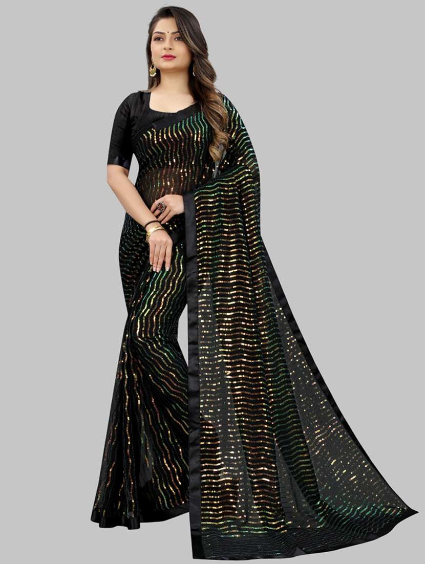 women solid with work embellished saree with blouse