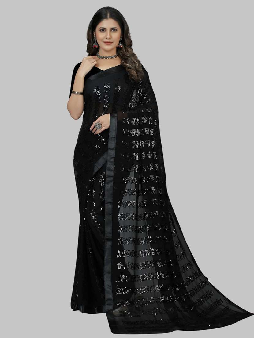 women solid with work embellished saree with blouse
