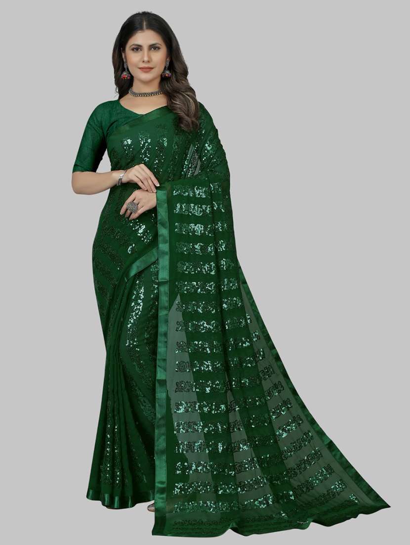women solid with work embellished saree with blouse