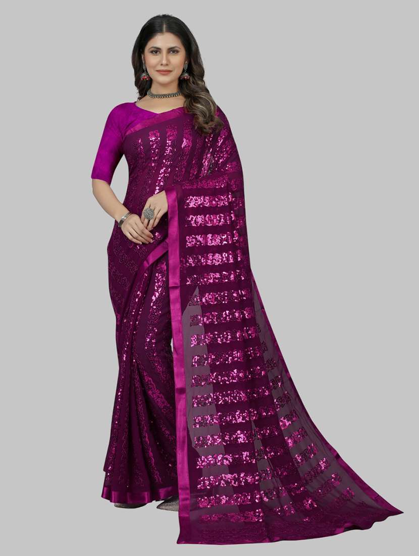 women solid with work embellished saree with blouse