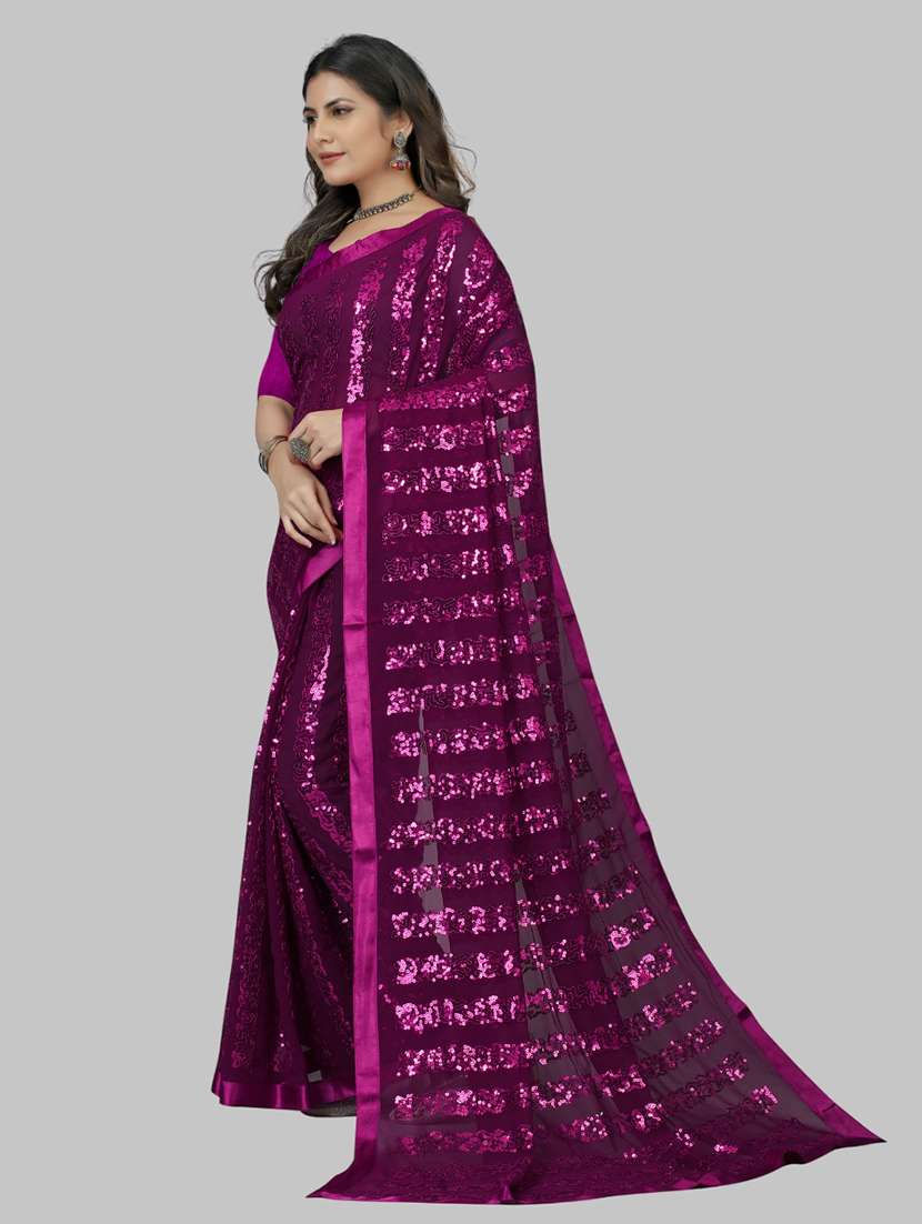 women solid with work embellished saree with blouse - 22103242 - Standard Image - 2
