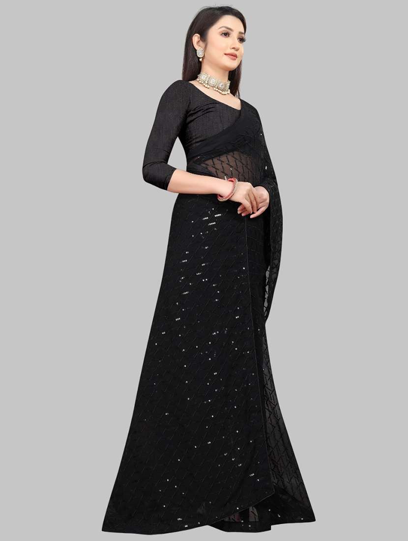 women solid with work embellished saree with blouse - 22103243 - Standard Image - 2