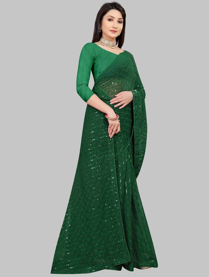 women solid with work embellished saree with blouse - 22103245 - Standard Image - 2