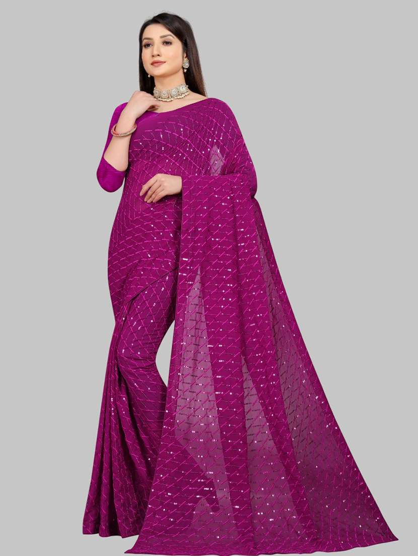 women solid with work embellished saree with blouse
