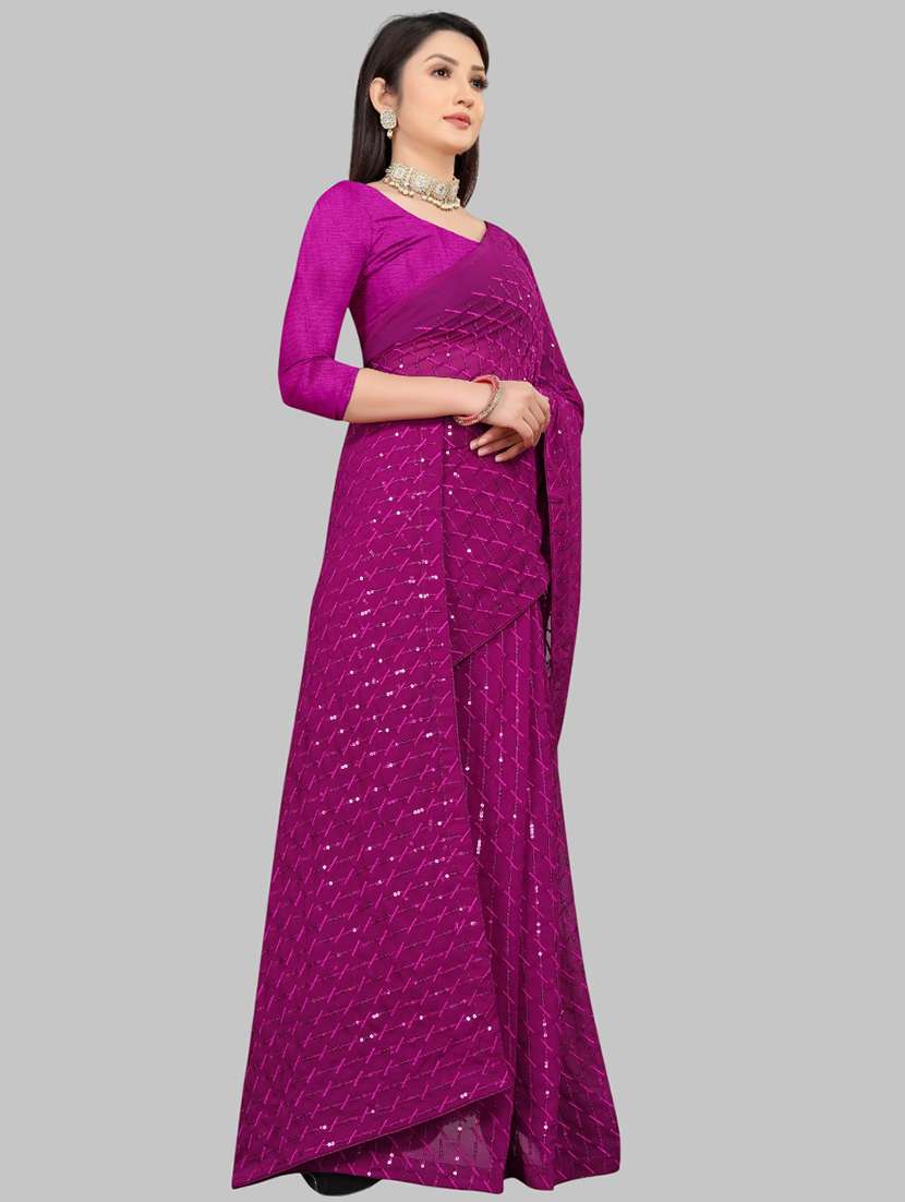 women solid with work embellished saree with blouse - 22103247 - Standard Image - 2
