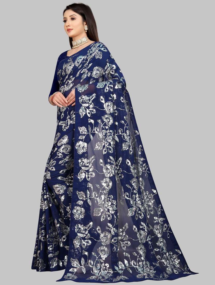 women solid with work embellished saree with blouse - 22103252 - Standard Image - 2