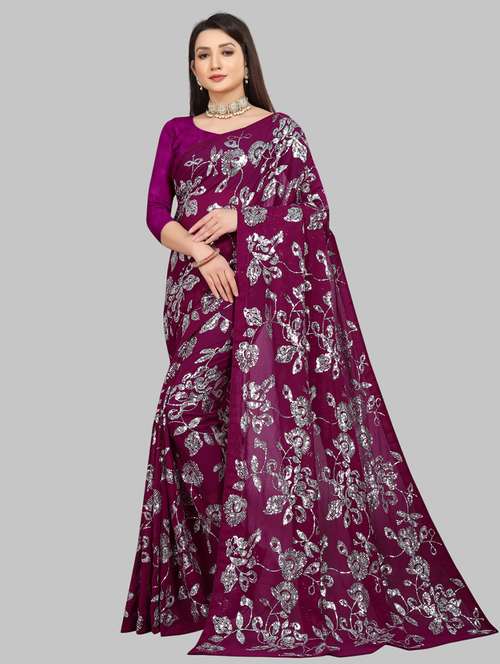 women solid with work embellished saree with blouse - 22103254 - Standard Image - 0