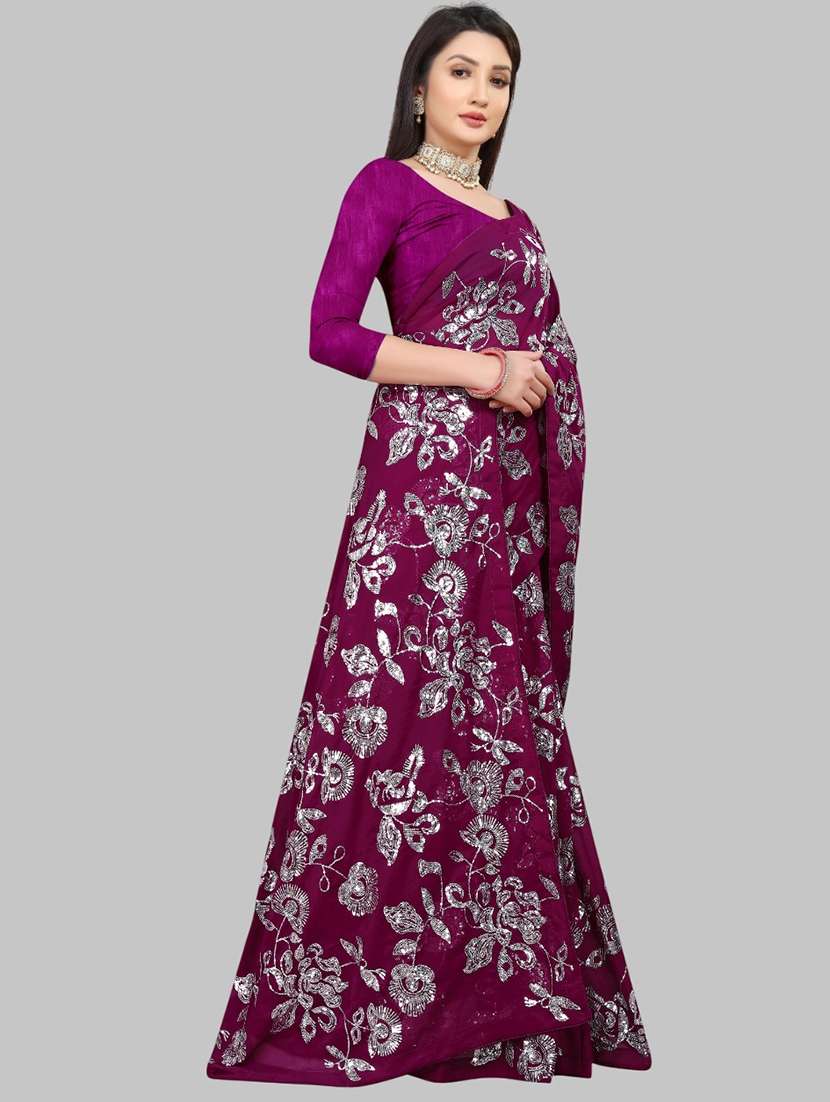 women solid with work embellished saree with blouse - 22103254 - Standard Image - 2
