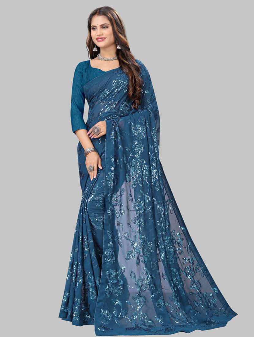 women solid with work embellished saree with blouse