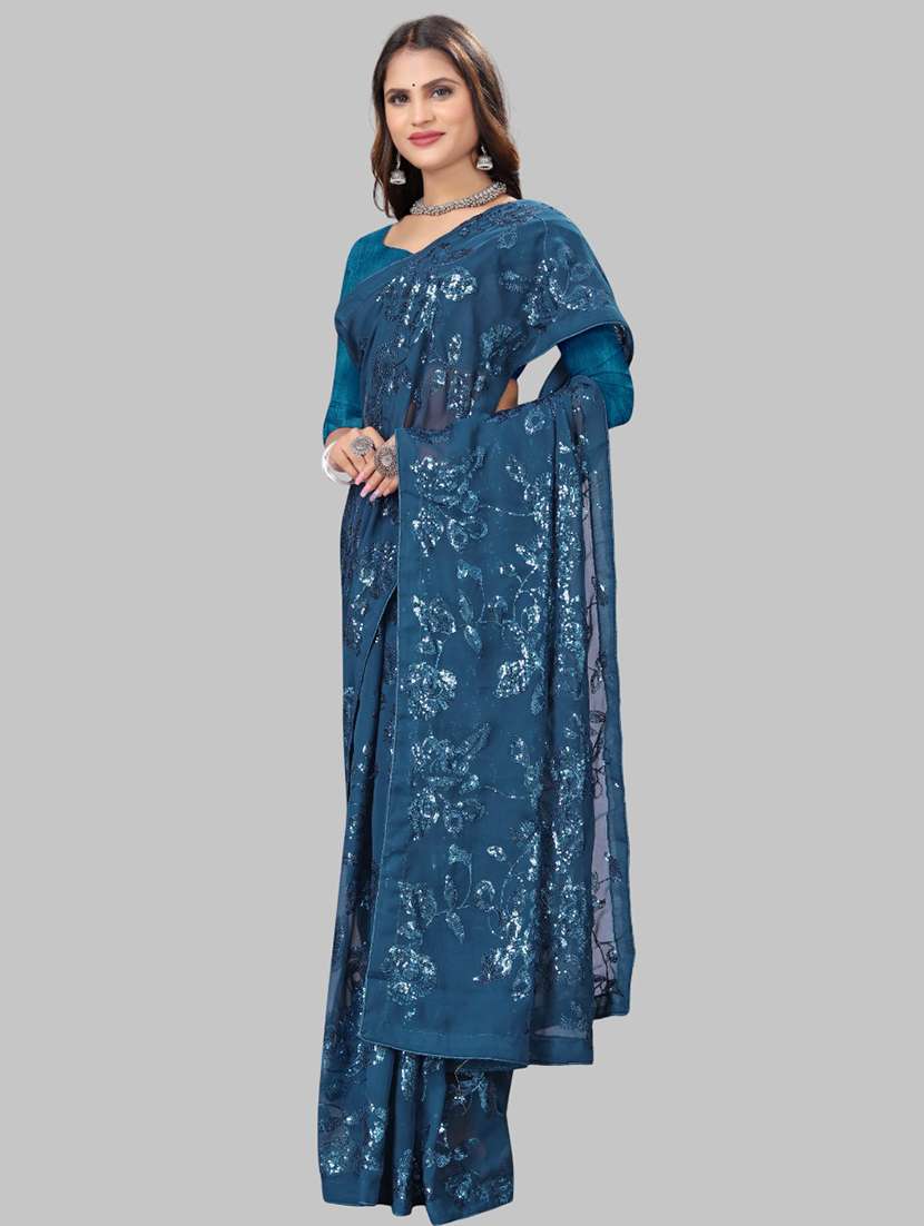 women solid with work embellished saree with blouse - 22103255 - Standard Image - 2