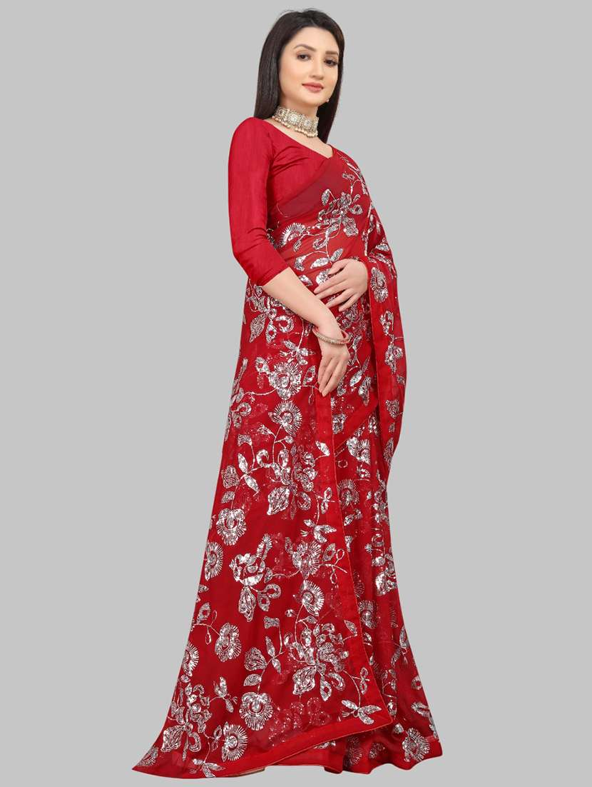 women solid with work embellished saree with blouse - 22103257 - Standard Image - 2