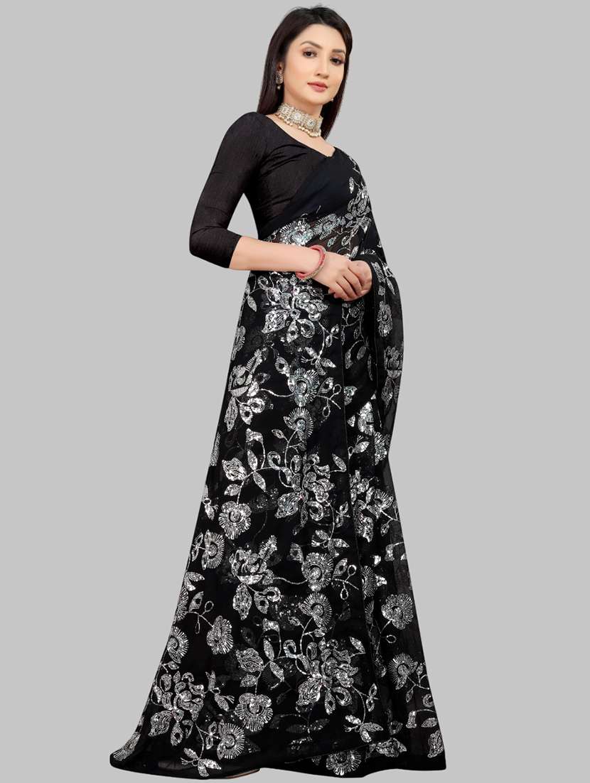 women solid with work embellished saree with blouse - 22103258 -  Standard Image - 2
