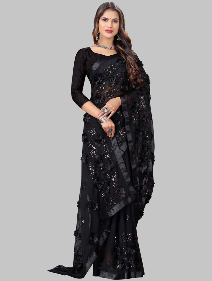 women solid with work embellished saree with blouse - 22103259 - Standard Image - 2