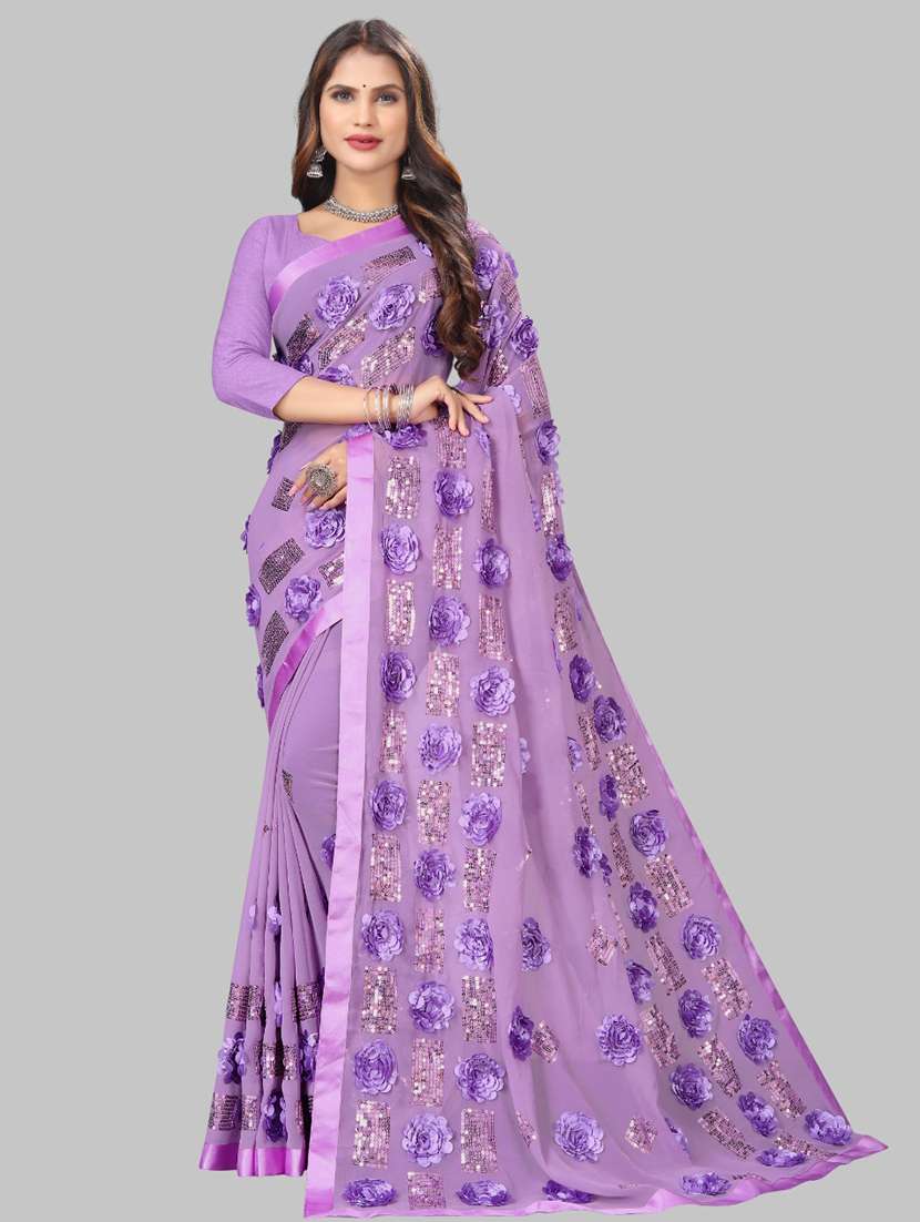 women solid with work embellished saree with blouse