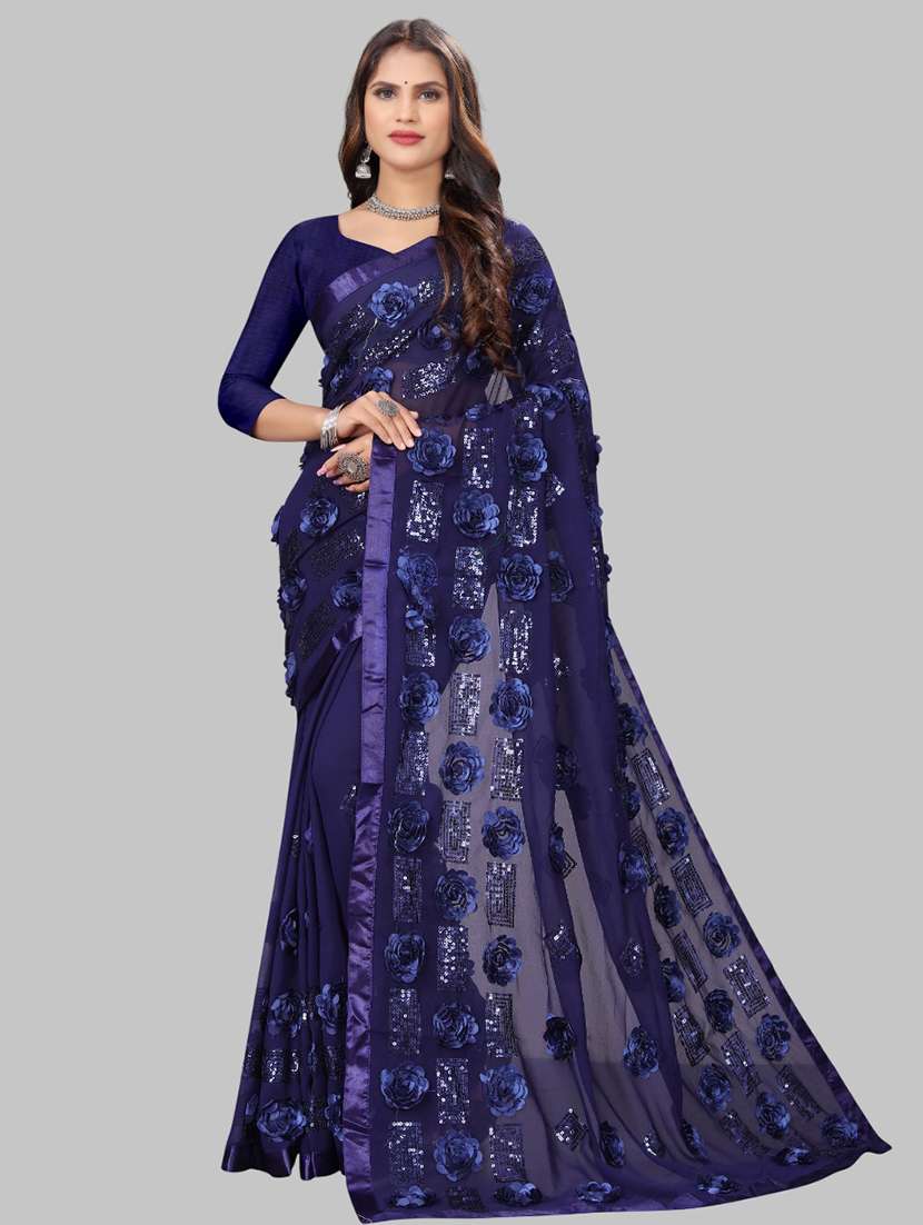 women solid with work embellished saree with blouse