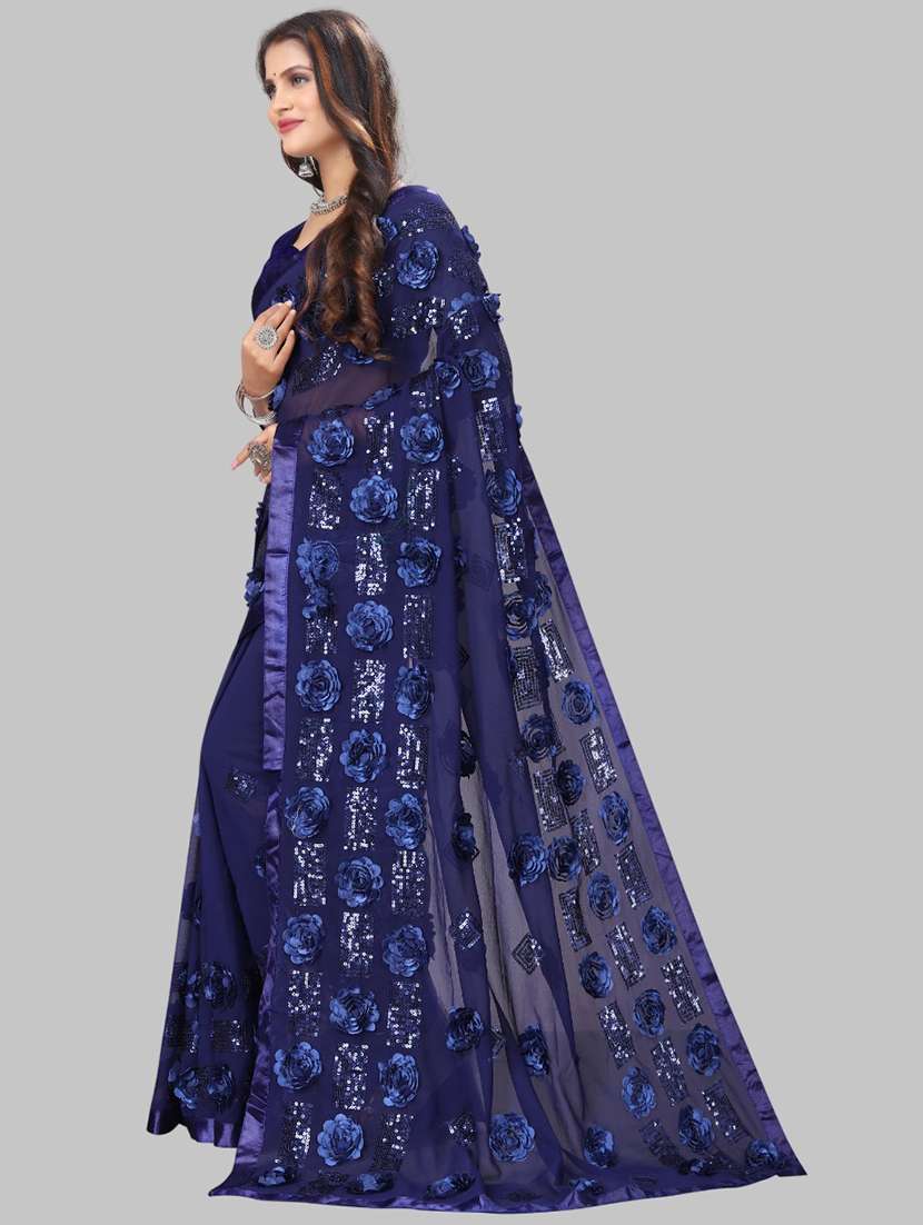 women solid with work embellished saree with blouse - 22103262 -  Standard Image - 2