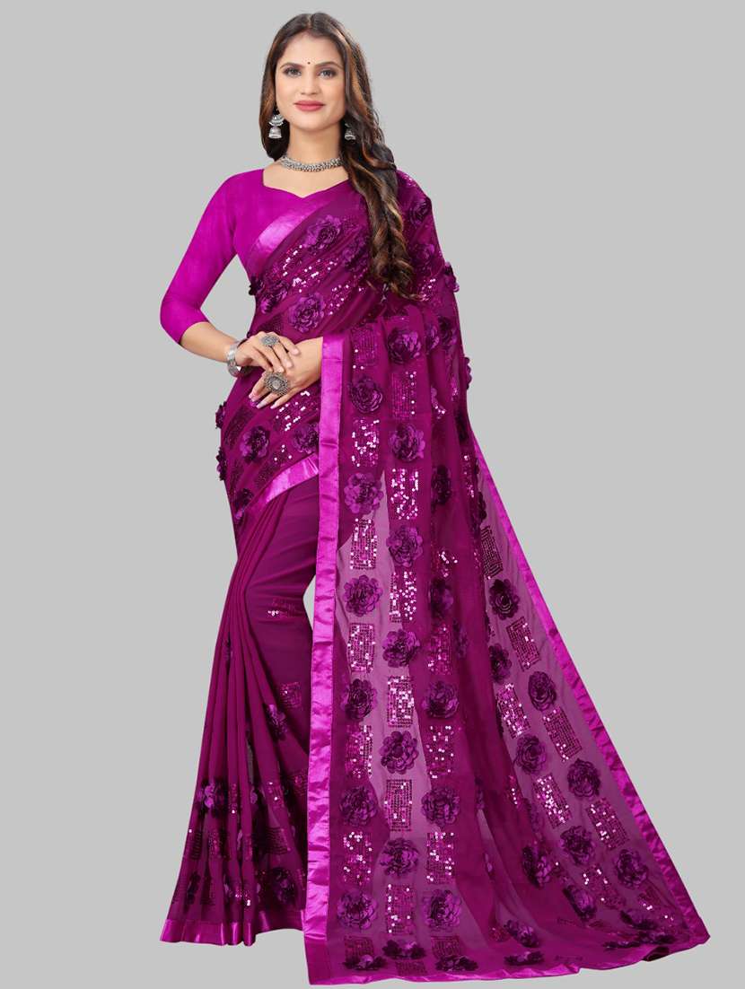 women solid with work embellished saree with blouse