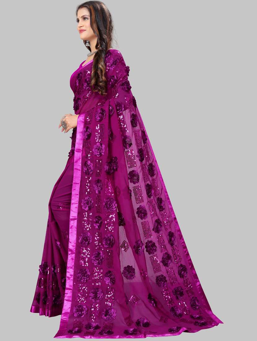 women solid with work embellished saree with blouse - 22103263 - Standard Image - 2