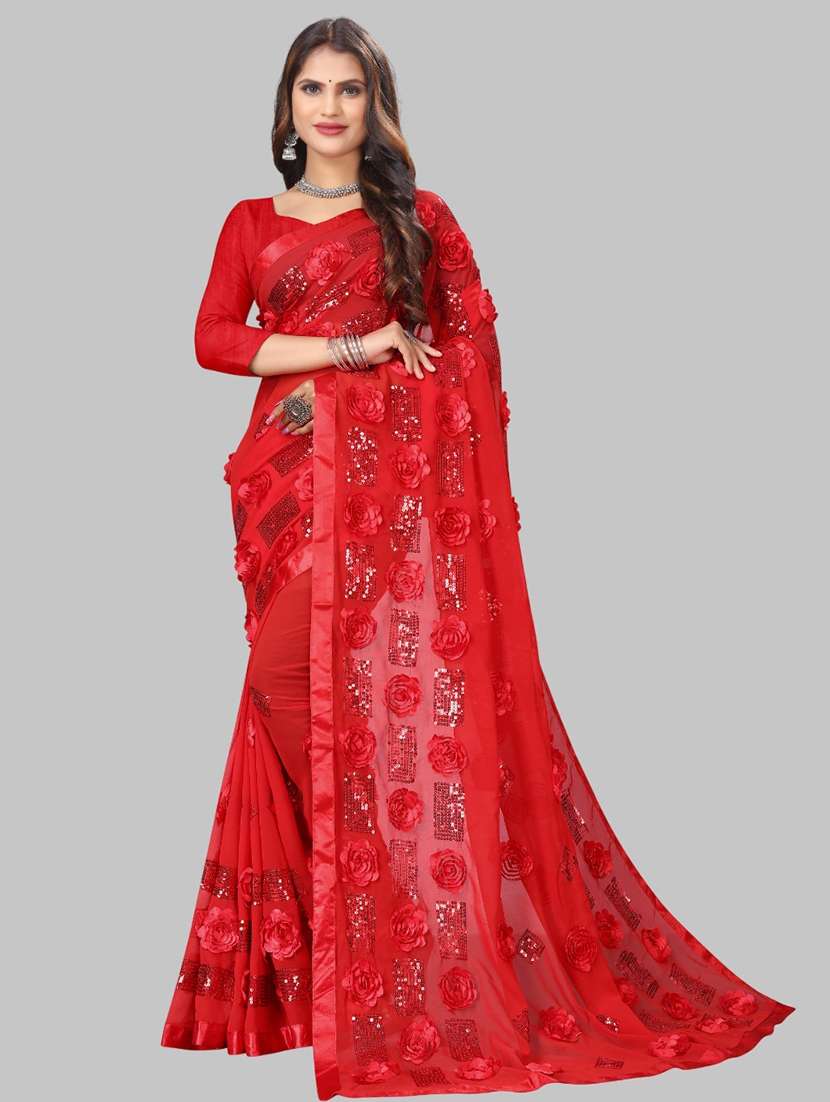 women solid with work embellished saree with blouse - 22103264 -  Zoom Image - 0