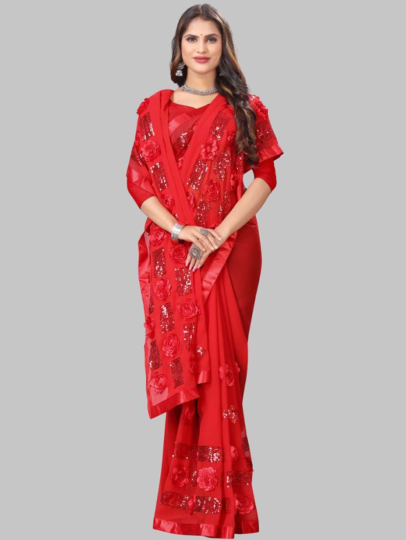 women solid with work embellished saree with blouse - 22103264 - Standard Image - 2