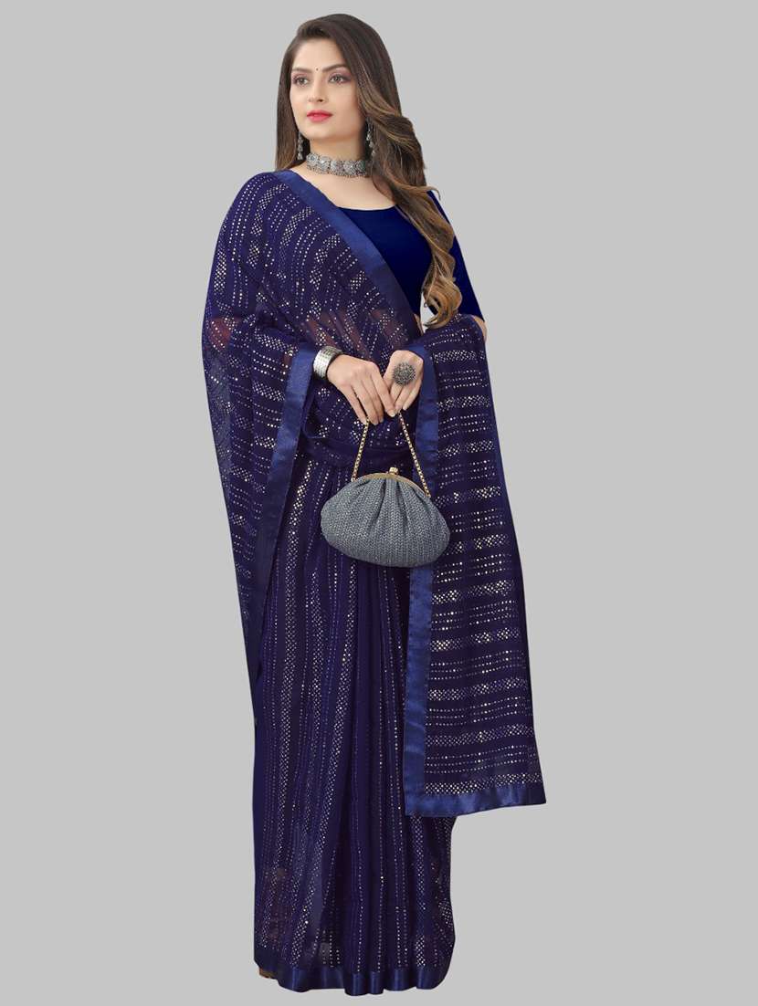 women solid with work embellished saree with blouse