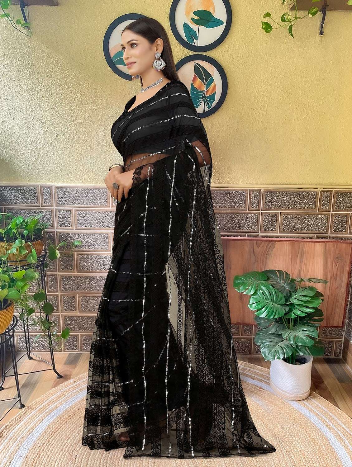 women solid with work embellished saree with blouse - 22103271 - Standard Image - 2