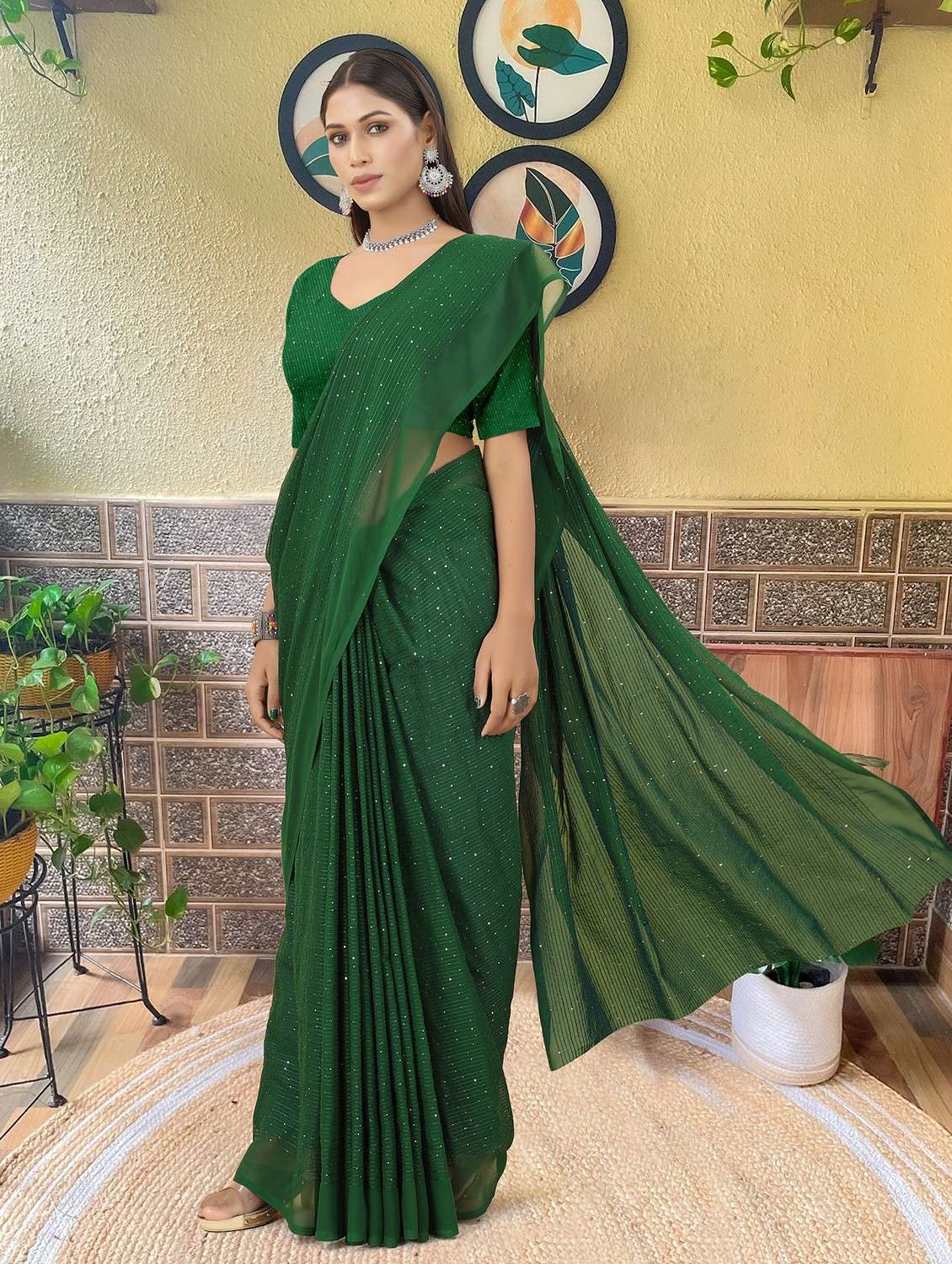 women solid with work embellished saree with blouse - 22103273 - Standard Image - 2