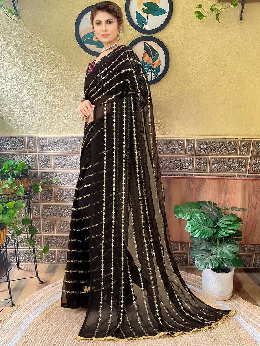 women solid with work embellished saree with blouse - 22103279 - Standard Image - 2