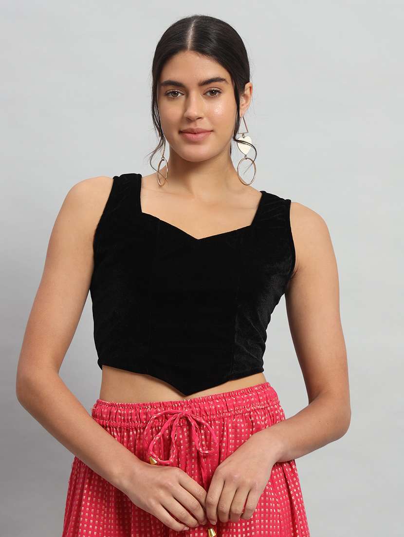 women solid sleeveless stitched blouse