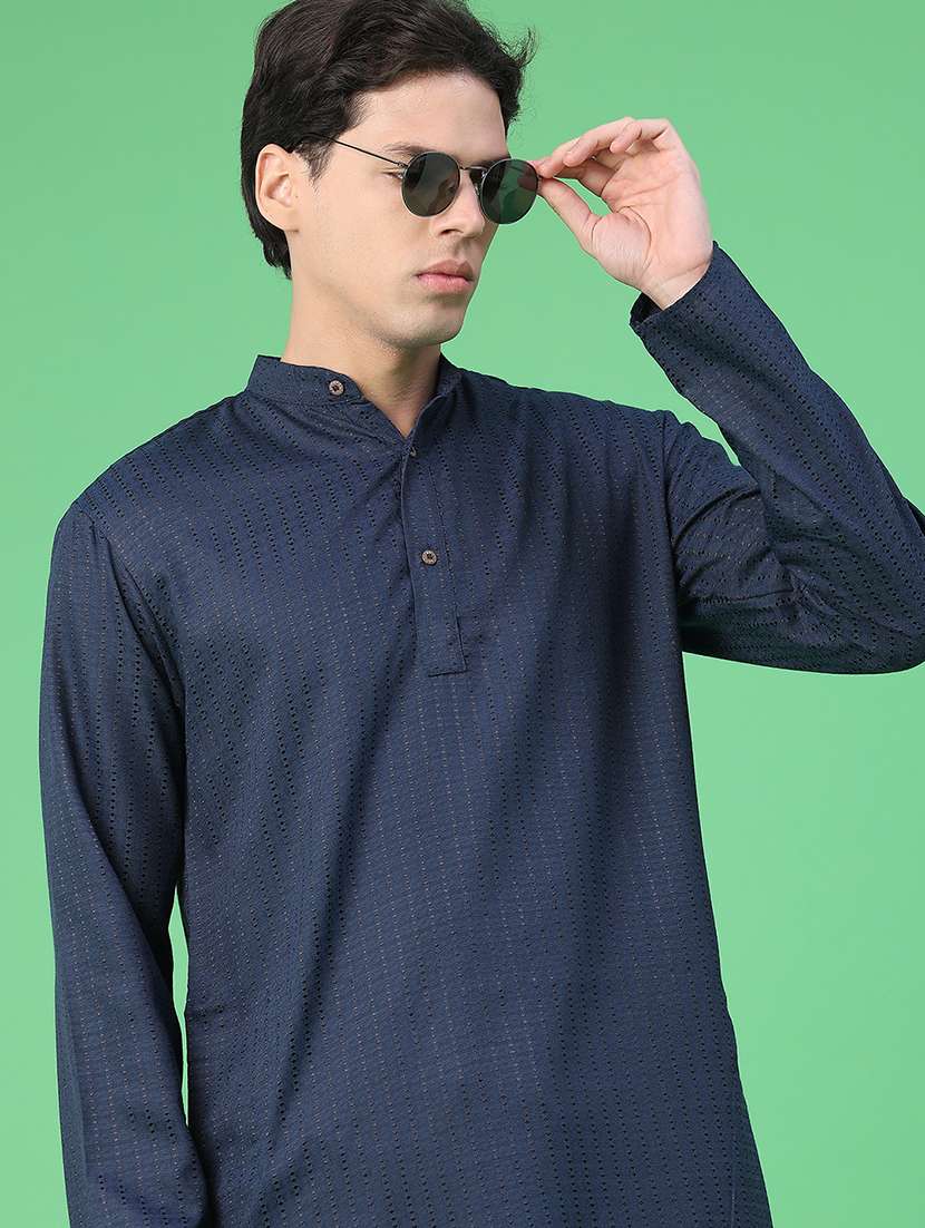 Men Self Design Mandarin Kurta Pyjama Ethnic Wear Set - 22105389 -  Standard Image - 2