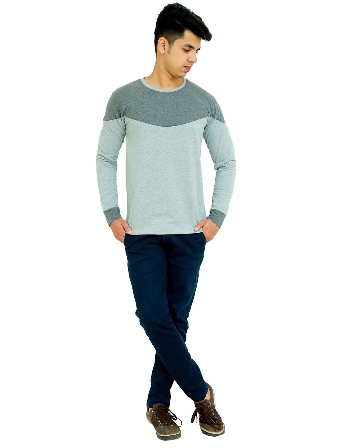 men color block long sleeve regular fit t-shirt - 22105576 -  Standard Image - 2