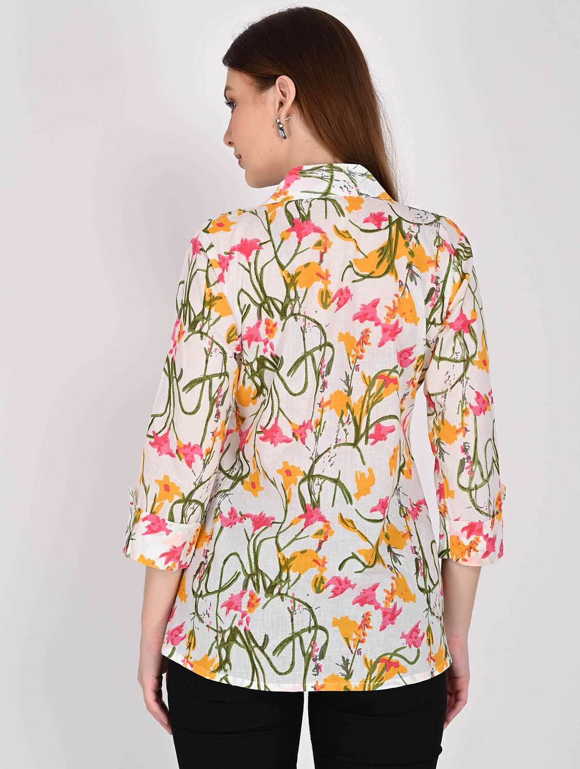 women floral printed three quarter sleeve ethnic top - 22105853 - Standard Image - 2
